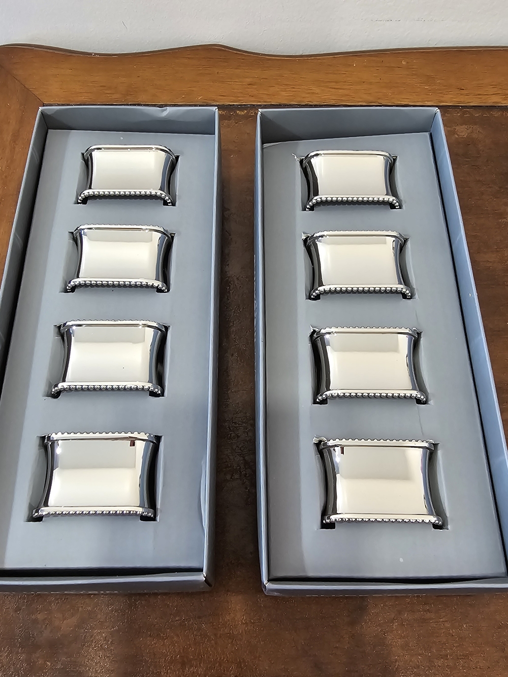 Set of 8 GlucksteinHome Carlin Napkin Rings Square Nickel Plated Beaded Detail